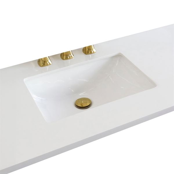 43 in. White Quartz Top with Single White Ceramic Rectangular Center Sink