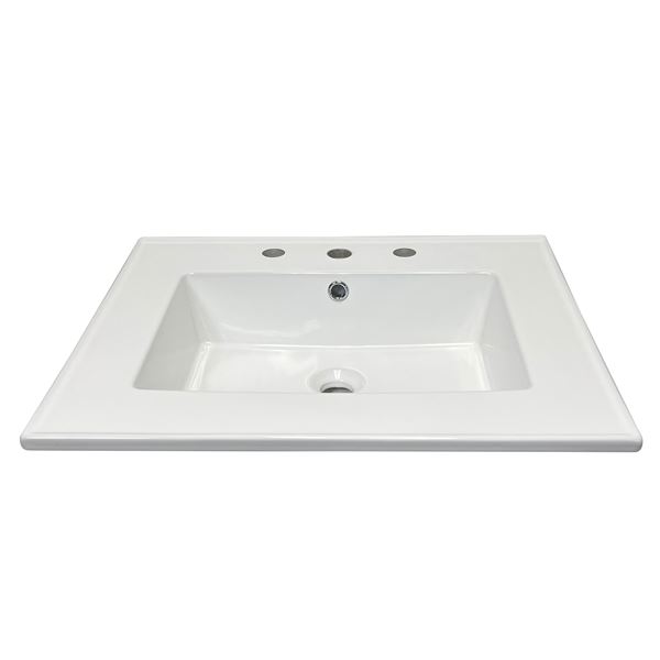 25 in. Single Sink Vitreous China Top with 3-Faucet Holes