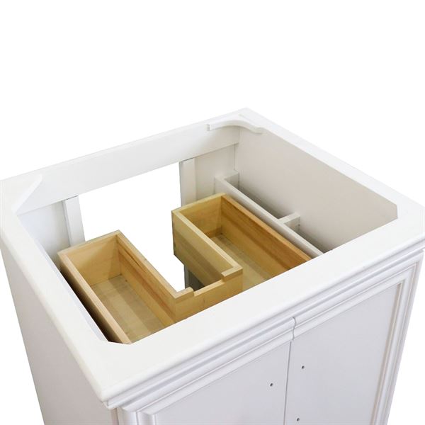 24" Single Vanity in White Finish- Cabinet Only- Black Handles