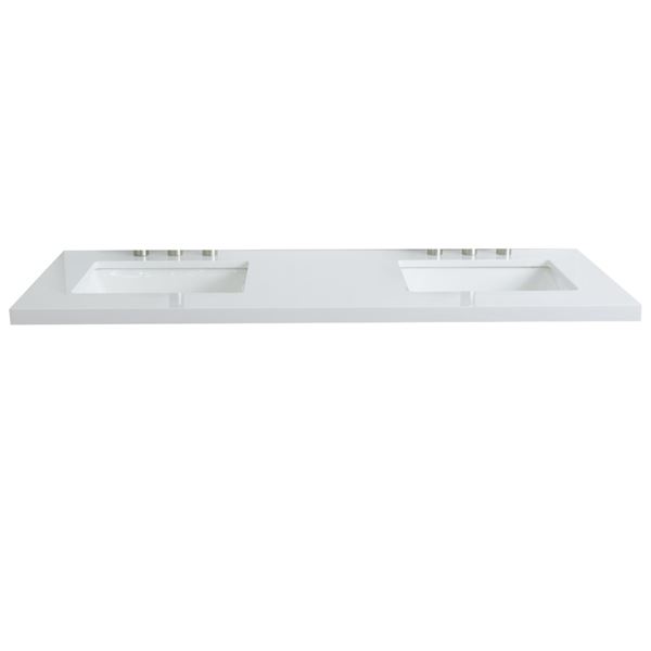 61 in. White Quartz Top with Double White Ceramic Rectangular Sinks