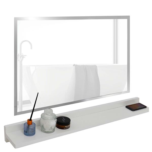 35" White Wireless Charging Shelf and Frameless Mirror Set