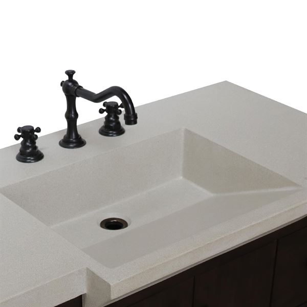 39 in Single Sink Vanity Rustic Wood Finish in Sandy White Concrete Top Brushed Nickel Hardware