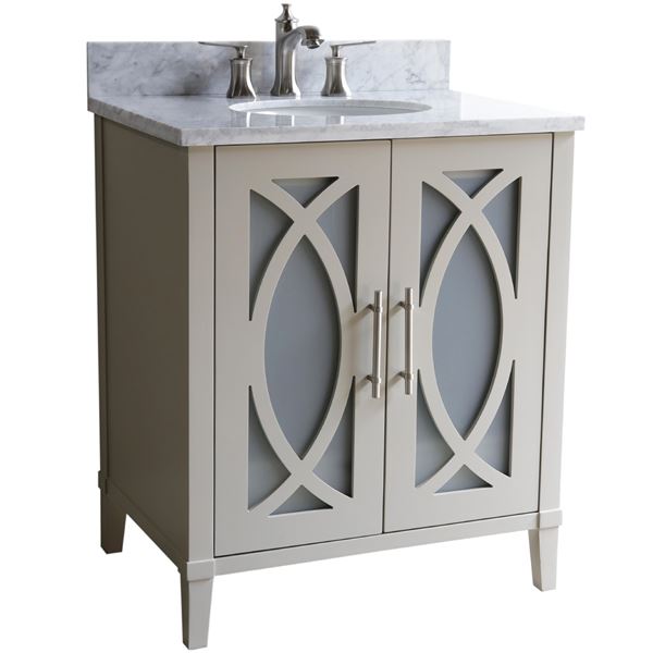 30 in. Single Sink Vanity Manufactured Wood Light Gray White Carrara Top