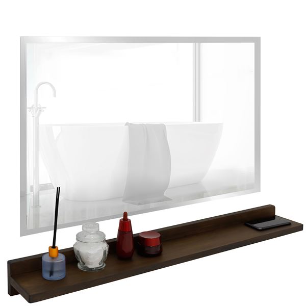 35" Rustic Wood Wireless Charging Shelf and Frameless Mirror Set