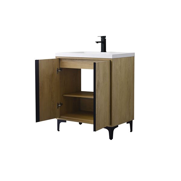 30 in. Single Vanity in Natural Oak finish with Solid Surface Resin White Sink