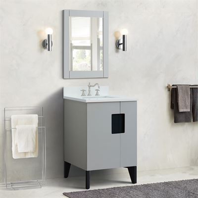 25" Single Sink Vanity in Light Gray Finish With White Quartz and Rectangle Sink
