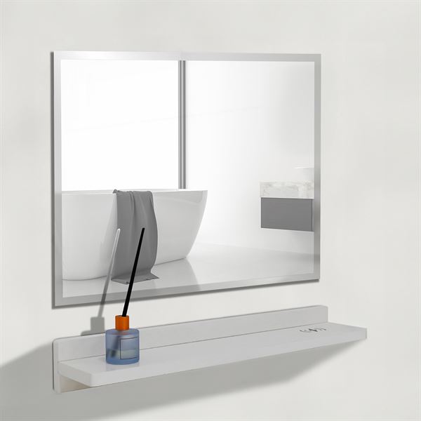 30" White Wireless Charging Shelf and Frameless Mirror Set