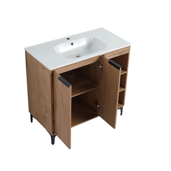 39 in. Single Vanity in Neutral finish with Solid Surface Resin White Sink