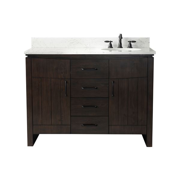 48 in. Single Sink Vanity Natural Fir Wood Veneer, Dark Walnut Finish, Cararra Engineered Stone Top