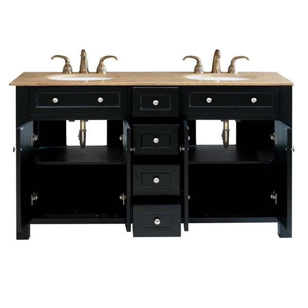 62 in Double sink vanity wood-black