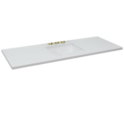 61 in. White Quartz Top with Single White Ceramic Rectangular Sink