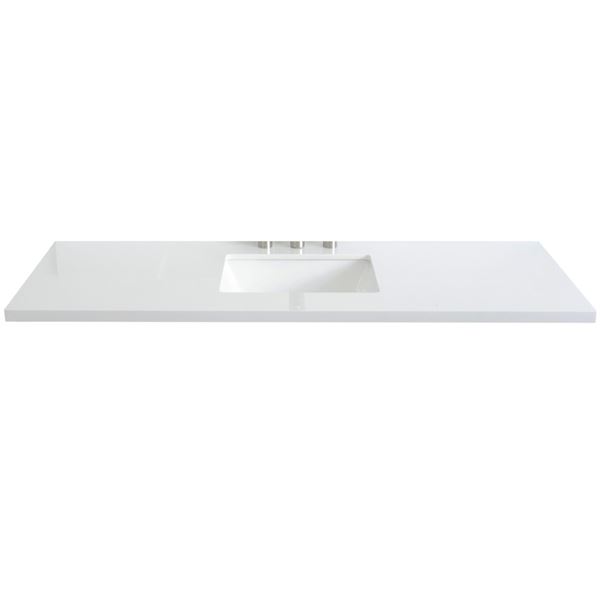 61 in. White Quartz Top with Single White Ceramic Rectangular Sink