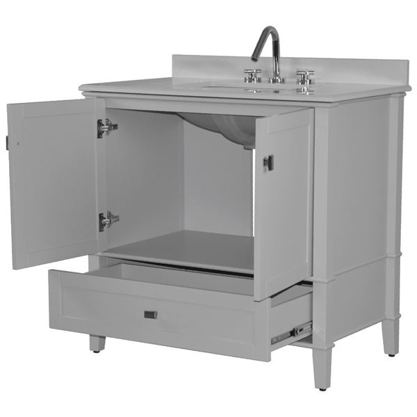 Aurora 37" SINGLE VANITY IN L/GRAY WITH QUARTZ TOP