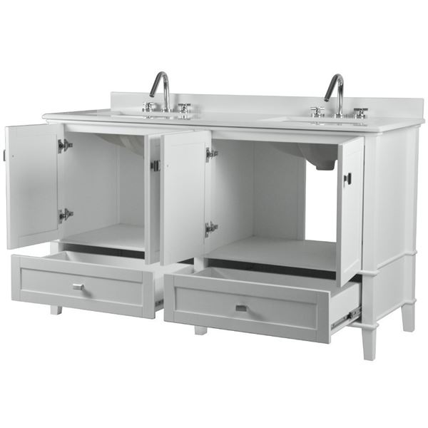 Aurora 61" DOUBLE VANITY IN WHITE WITH QUARTZ TOP