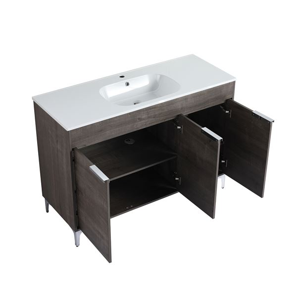 51 in. Single Vanity in Gray Oak finish with Solid Surface Resin White Sink