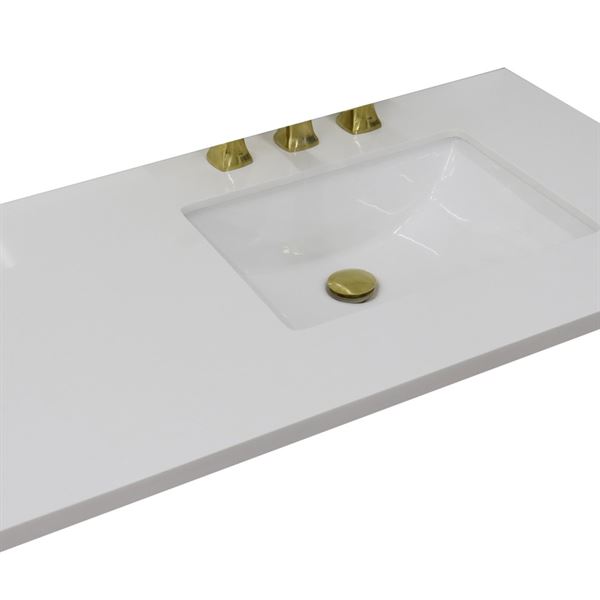 43 in. White Quartz Top with Single White Ceramic Rectangular Right Sink