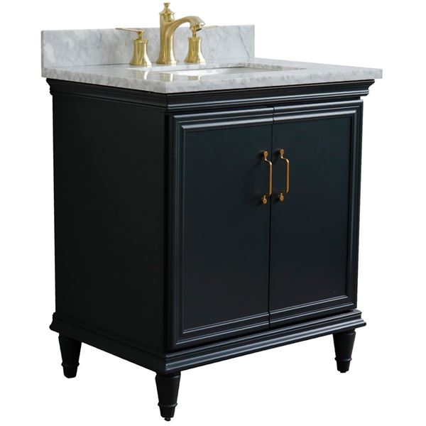 31" Single vanity in Dark Gray finish with White Carrara and rectangle sink