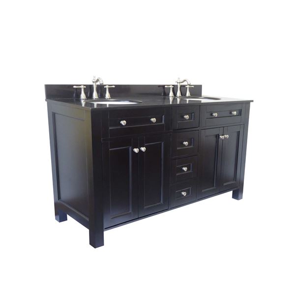 62 in Double Sink Vanity Wood-Black-Black Galaxy Top