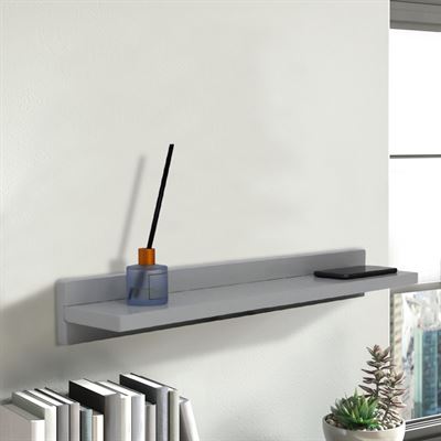 35 in. Wireless Charging Shelf, 15W/3A Charging, 78 in. 3A Cable, Solid Rubber Wood - Light Gray Finish