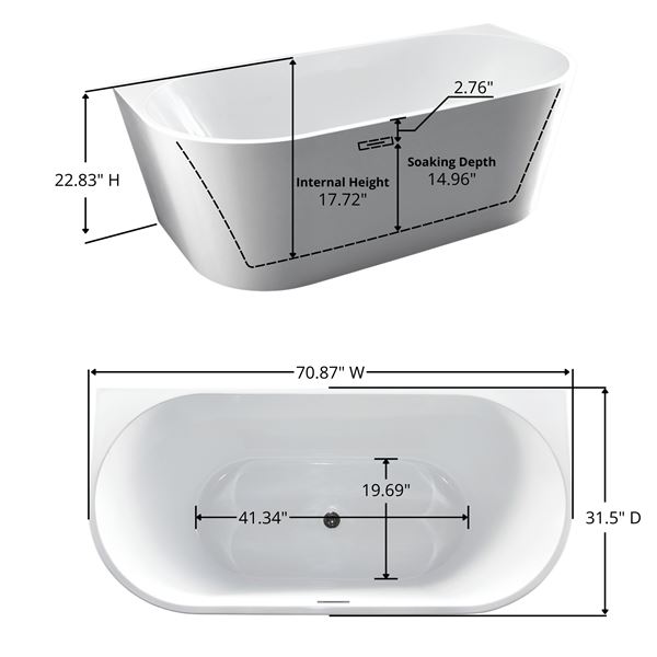 71 in. Freestanding Acrylic Bathtub in Glossy White