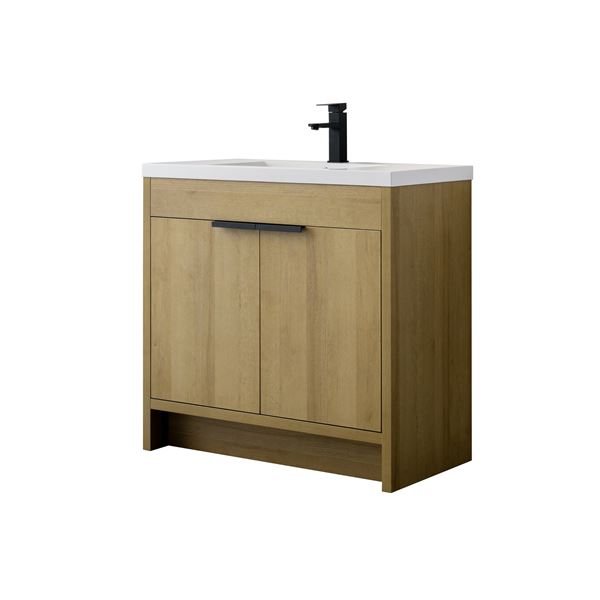 36 in. Single Vanity in Natural Oak finish with Solid Surface Resin White Sink