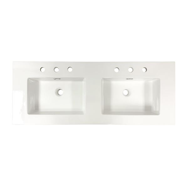 48 in. Double Ceramic Sink Top with 3-hole Faucet Holes