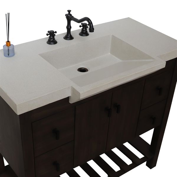 39 in Single Sink Vanity Rustic Wood Finish in sandy white concrete Top