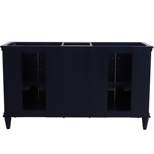 61" Double sink vanity in Blue finish and Black galaxy granite and oval sink