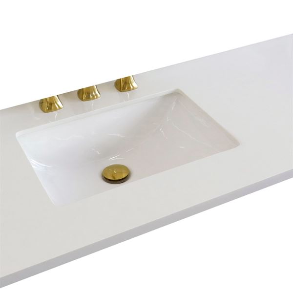 43 in. White Quartz Top with Single White Ceramic Rectangular Left Sink