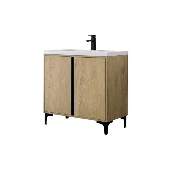 36 in. Single Vanity in Natural Oak finish with Solid Surface Resin White Sink