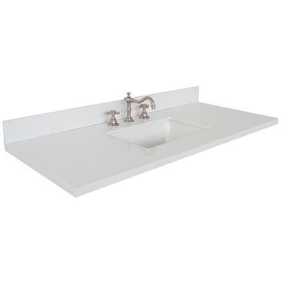 49 in. White Quartz Top with Single White Ceramic Rectangular Sink