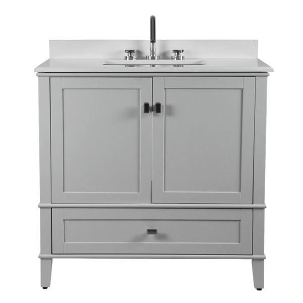 Aurora 37" SINGLE VANITY IN L/GRAY WITH QUARTZ TOP