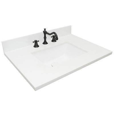 31 in. White Quartz Top with Single White Ceramic Rectangular Sink