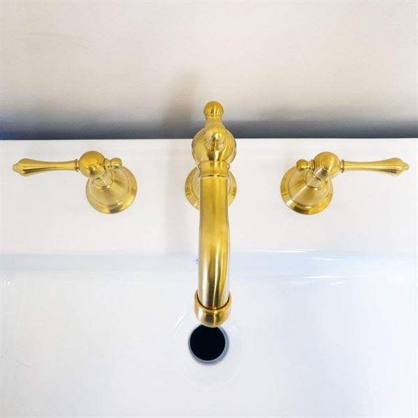 Messina Double Handle Gold Widespread High Arc Bathroom Faucet with Drain Assembly