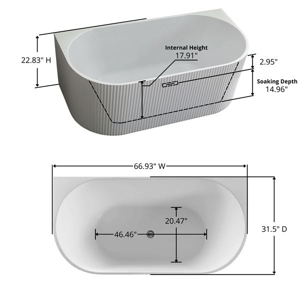 67 in. Freestanding Acrylic Bathtub in Glossy White