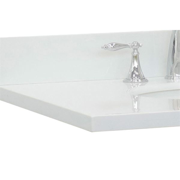 37 in. White Quartz Top with Single White Ceramic Oval Sink