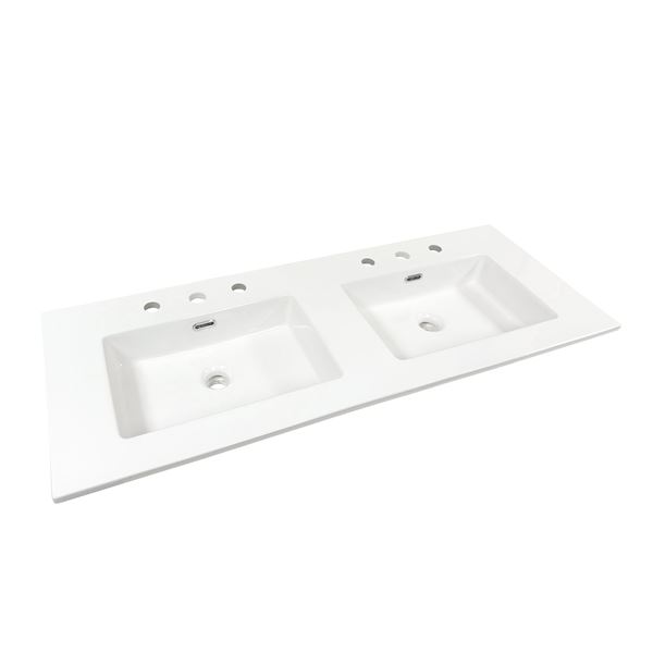 48 in. Double Ceramic Sink Top with 3-hole Faucet Holes