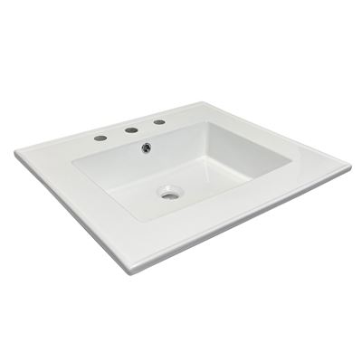 25 in. Single Sink Vitreous China Top with 3-Faucet Holes