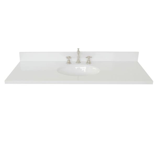 49 in. White Quartz Top with Single White Ceramic Oval Sink