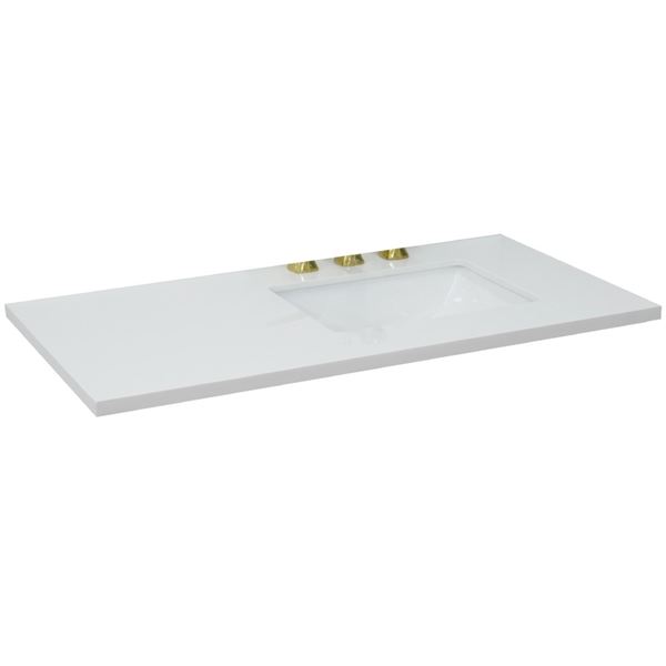 43 in. White Quartz Top with Single White Ceramic Rectangular Right Sink