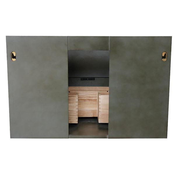 37" Single wall mount vanity in Linen Gray finish with Black Galaxy top and rectangle sink