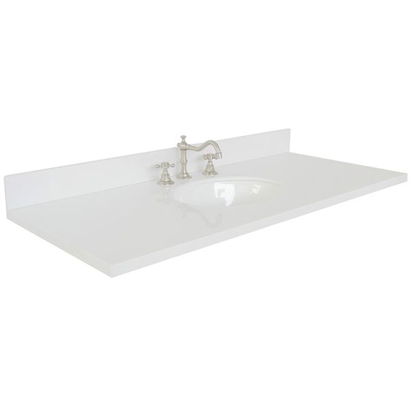 49 in. White Quartz Top with Single White Ceramic Oval Sink