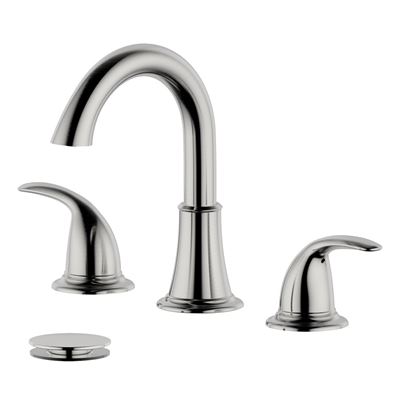 Karmel Double Handle Brushed Nickel Widespread Bathroom Faucet with Drain Assembly with Overflow