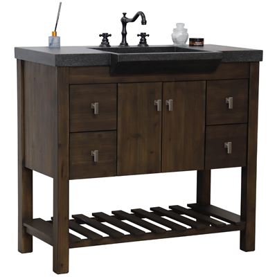 39 in Single Sink Vanity Rustic Wood Finish in Black Concrete Top Brushed Nickel Hardware