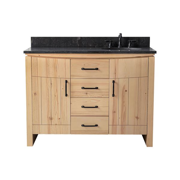 48 in. Single Sink Vanity Natural Fir Wood Veneer, Natural Finish, Blue Limestone Top