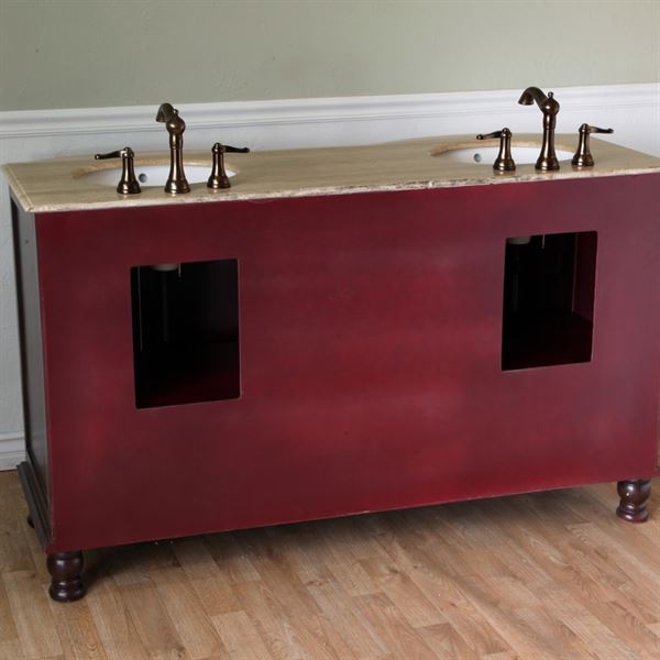 62 in Double sink vanity-wood-walnut-travertine