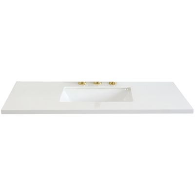 43 in. White Quartz Top with Single White Ceramic Rectangular Center Sink