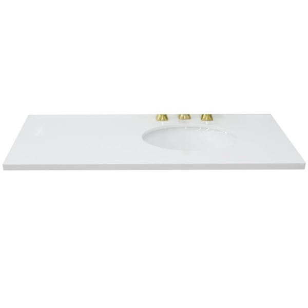 43 in. White Quartz Top with Single White Ceramic Oval Right Sink