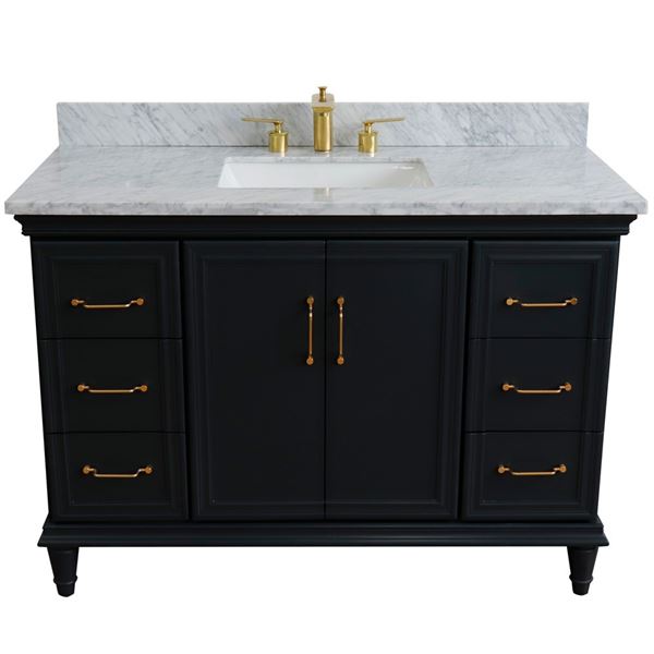 49" Single sink vanity in Dark Gray finish with White carrara marble and rectangle sink