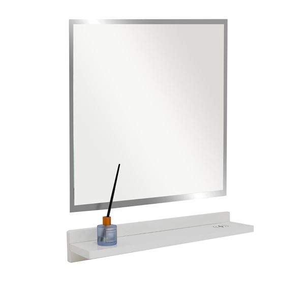 24" White Wireless Charging Shelf and Frameless Mirror Set